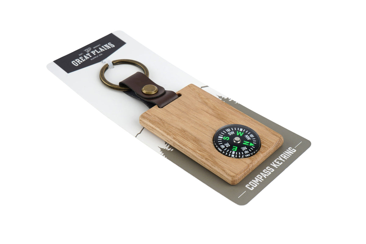 Great Plains Oak Compass Keyring | Camping | Outdoor | Exploring