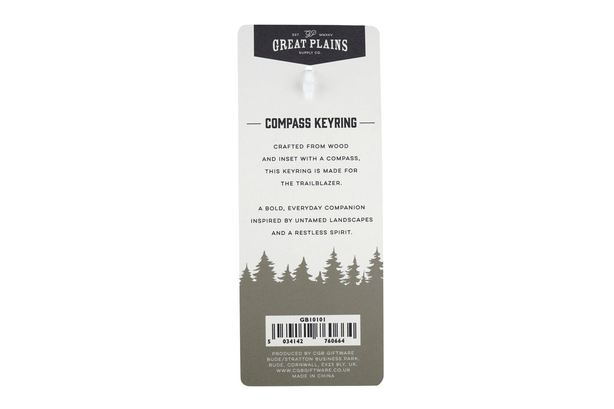 Great Plains Oak Compass Keyring | Camping | Outdoor | Exploring