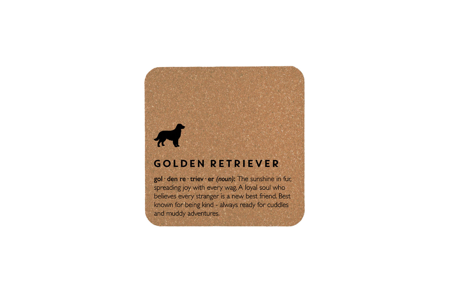 Just Paws Golden Retriever Definition Square Cork Coaster | Tableware | Homeware | Eco Friendly
