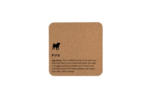 Just Paws Pug Definition Square Cork Coaster | Tableware | Homeware | Eco Friendly