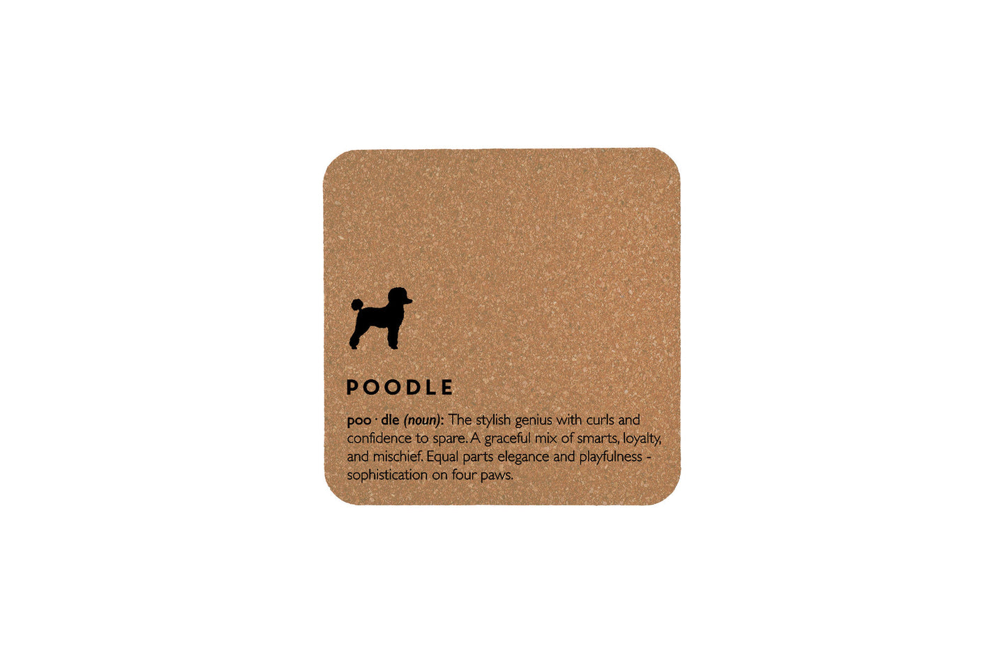 Just Paws Poodle Definition Square Cork Coaster | Tableware | Homeware | Eco Friendly