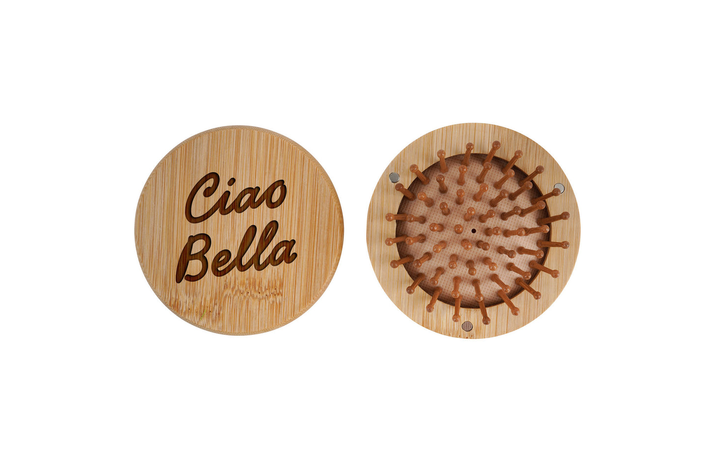 Bon Voyage 'Ciao Bella' Travel Mirror Hairbrush | Handbag Accessory | Wooden Brush | Travel Brush