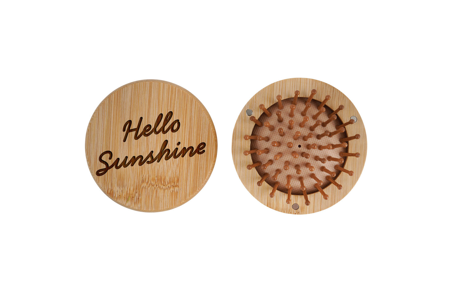 Bon Voyage 'Hello Sunshine' Travel Mirror Hairbrush | Handbag Accessory | Wooden Brush | Travel Brush