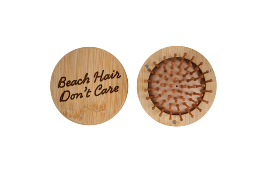 Bon Voyage 'Beach Hair Don't Care' Travel Mirror Hairbrush | Handbag Accessory | Wooden Brush | Travel Brush