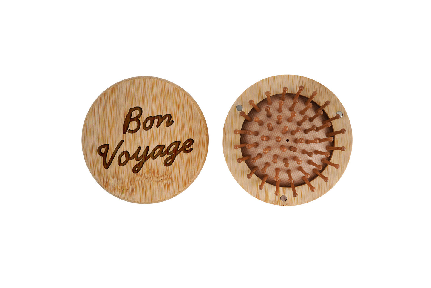 Bon Voyage 'Bon Voyage' Travel Mirror Hairbrush | Handbag Accessory | Wooden Brush | Travel Brush