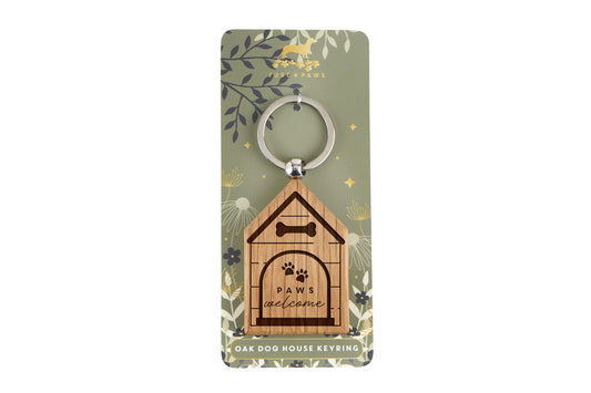 Wooden Dog House Keyring – "Paws Welcome" Pet Accessory