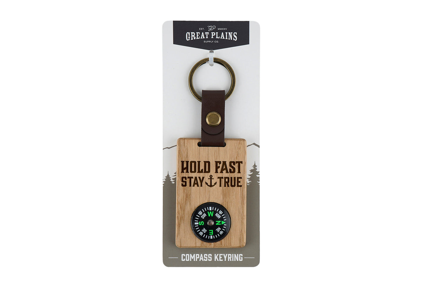 Great Plains 'Hold Fast' Oak Compass Keyring | Travel | Camping | Survival Kit | Exploring