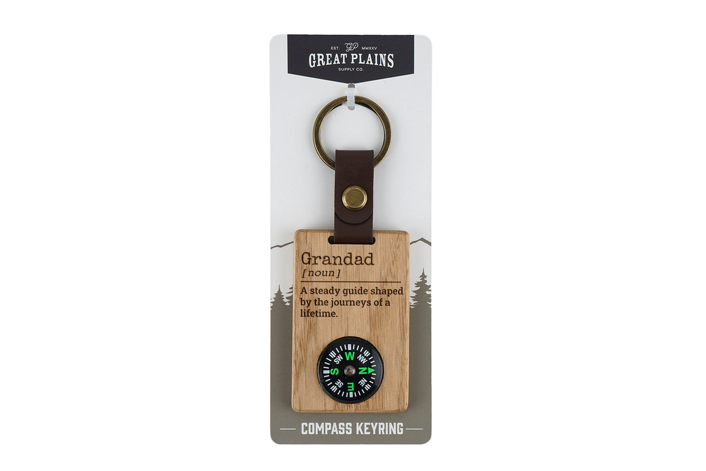 Great Plains 'Grandad' Oak Compass Keyring | Travel | Camping | Survival Kit | Exploring