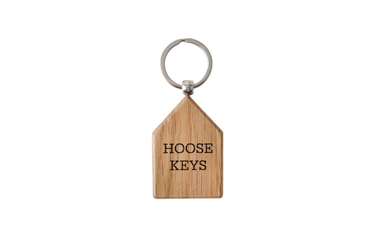 Oak Wood House Keyring | Engraved 'Hoose Keys' Scottish Charm