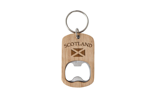 The Highlands Oak Bottle Opener Keyring 'Scotland' | Scottish Gift | Novelty