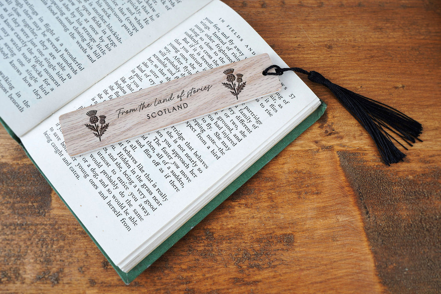 Oak Bookmark – Scottish Thistle, 'From The Land Of Stories Scotland' – Book Lover Gift