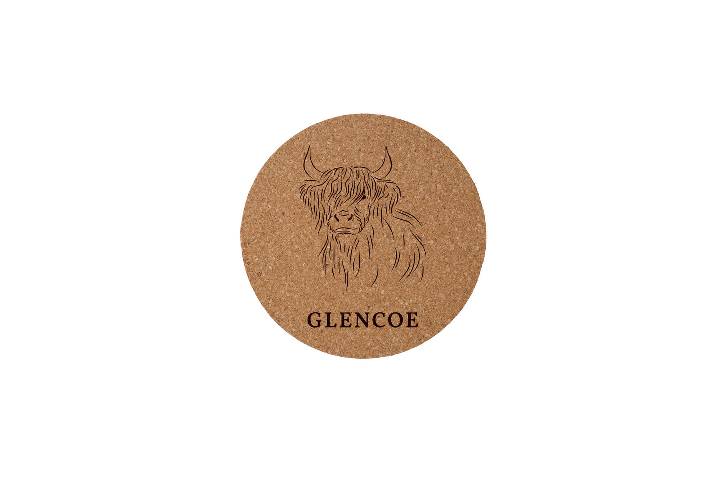 Round Cork Coaster 'Glencoe Highland Cow' | Homeware | Tableware | The Highlands
