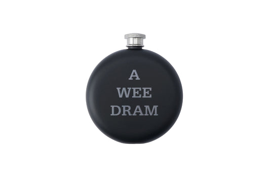 Scottish Hip Flask - Matte Black Stainless Steel 'A Wee Dram' - Gift Boxed