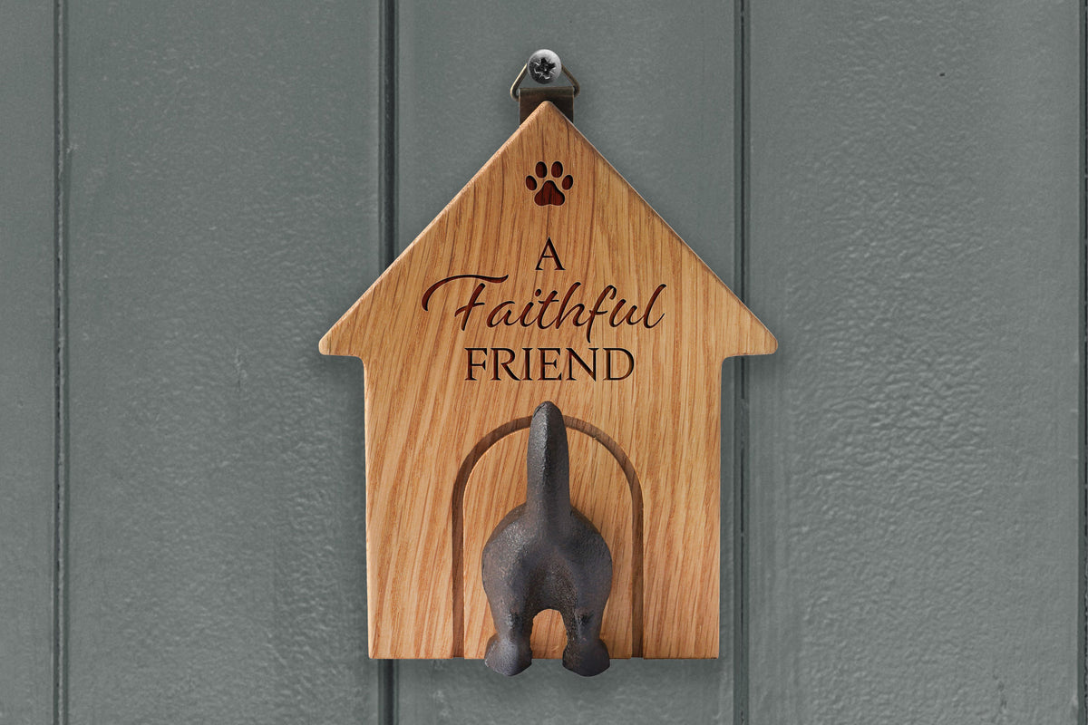 Oak Dog Leash Wall Hook | 'A Faithful Friend' Cast Iron Tail | Homeware | Pet Room