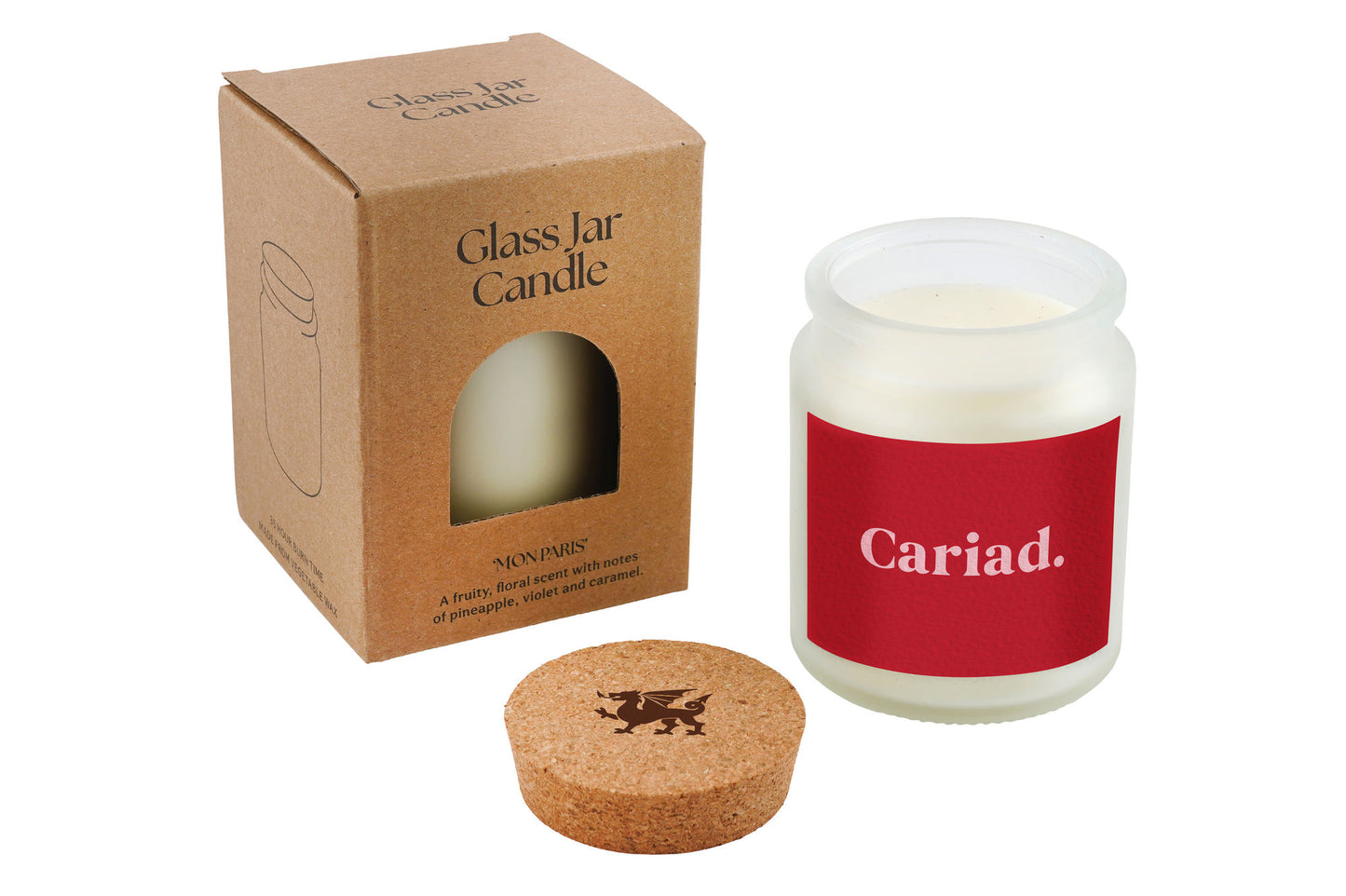 Welsh 'Cariad' Scented White Glass Jar Candle • Love • Wales • Gift Box
