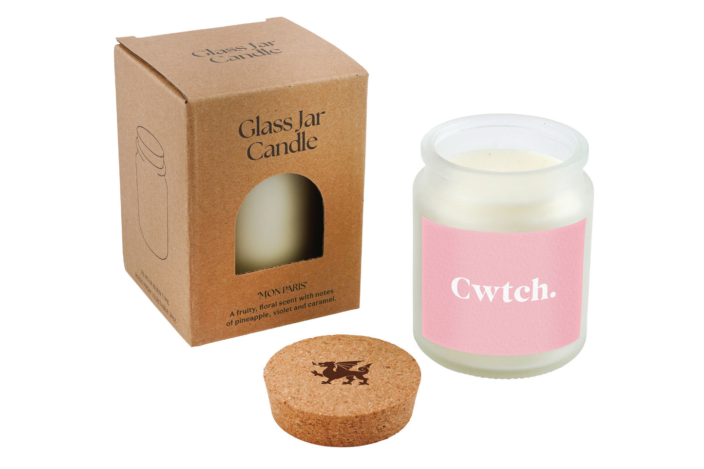 Welsh 'Cwtch' Scented White Glass Jar Candle • Hug • Wales • Gift Box