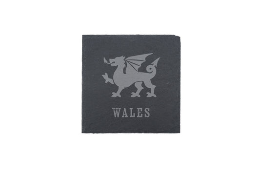 Square Slate Coaster – Welsh Dragon Engraved Home Decor
