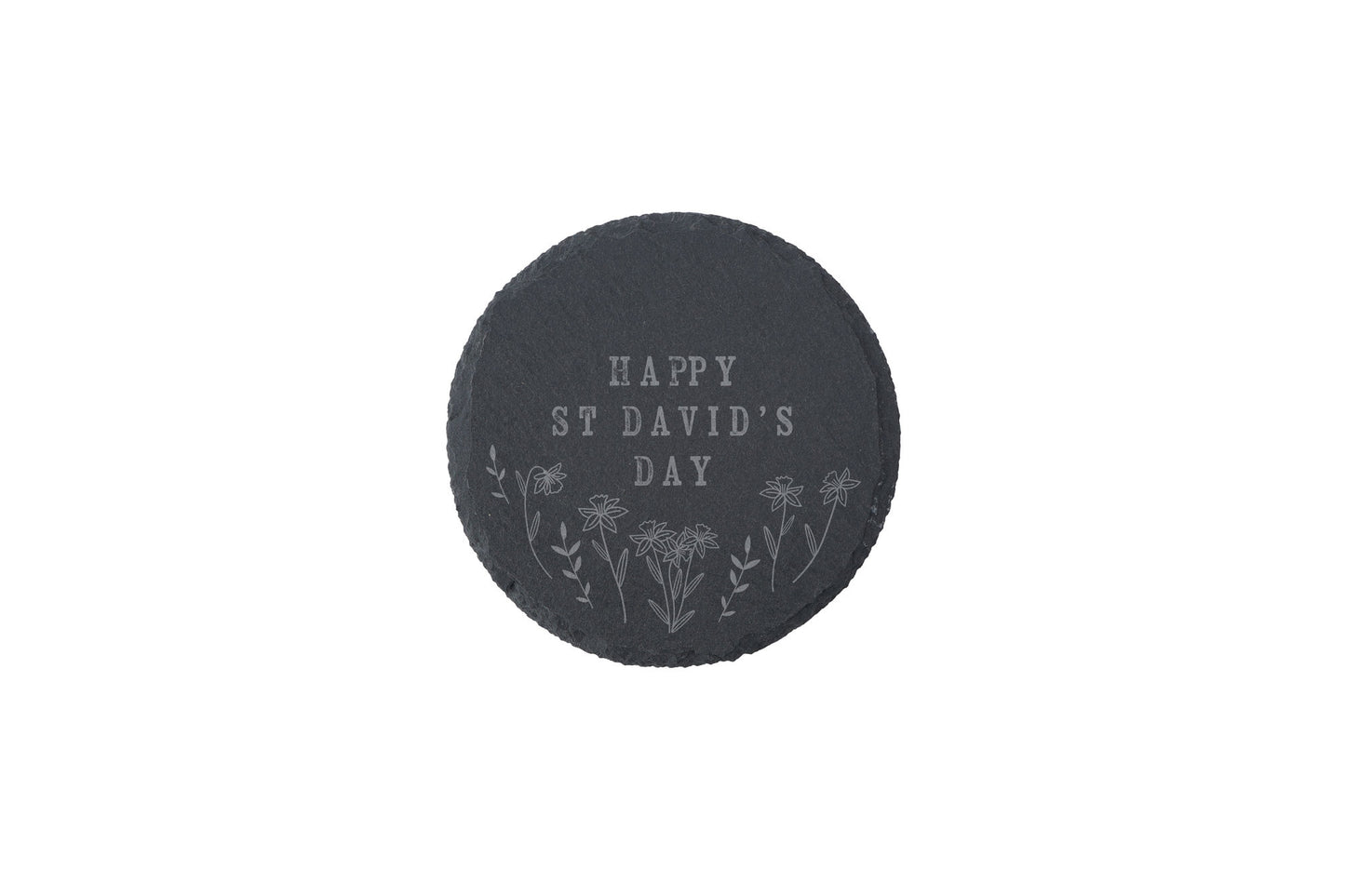 Round Slate Coaster – Daffodil & St David's Day Welsh Design