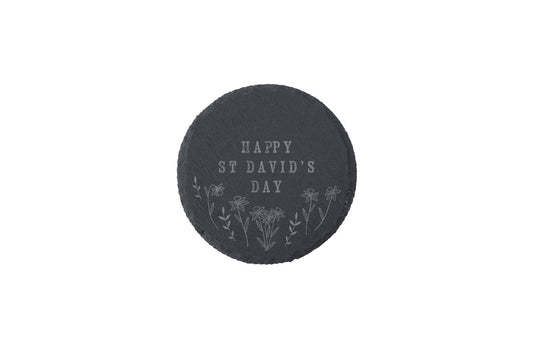 Round Slate Coaster – Daffodil & St David's Day Welsh Design
