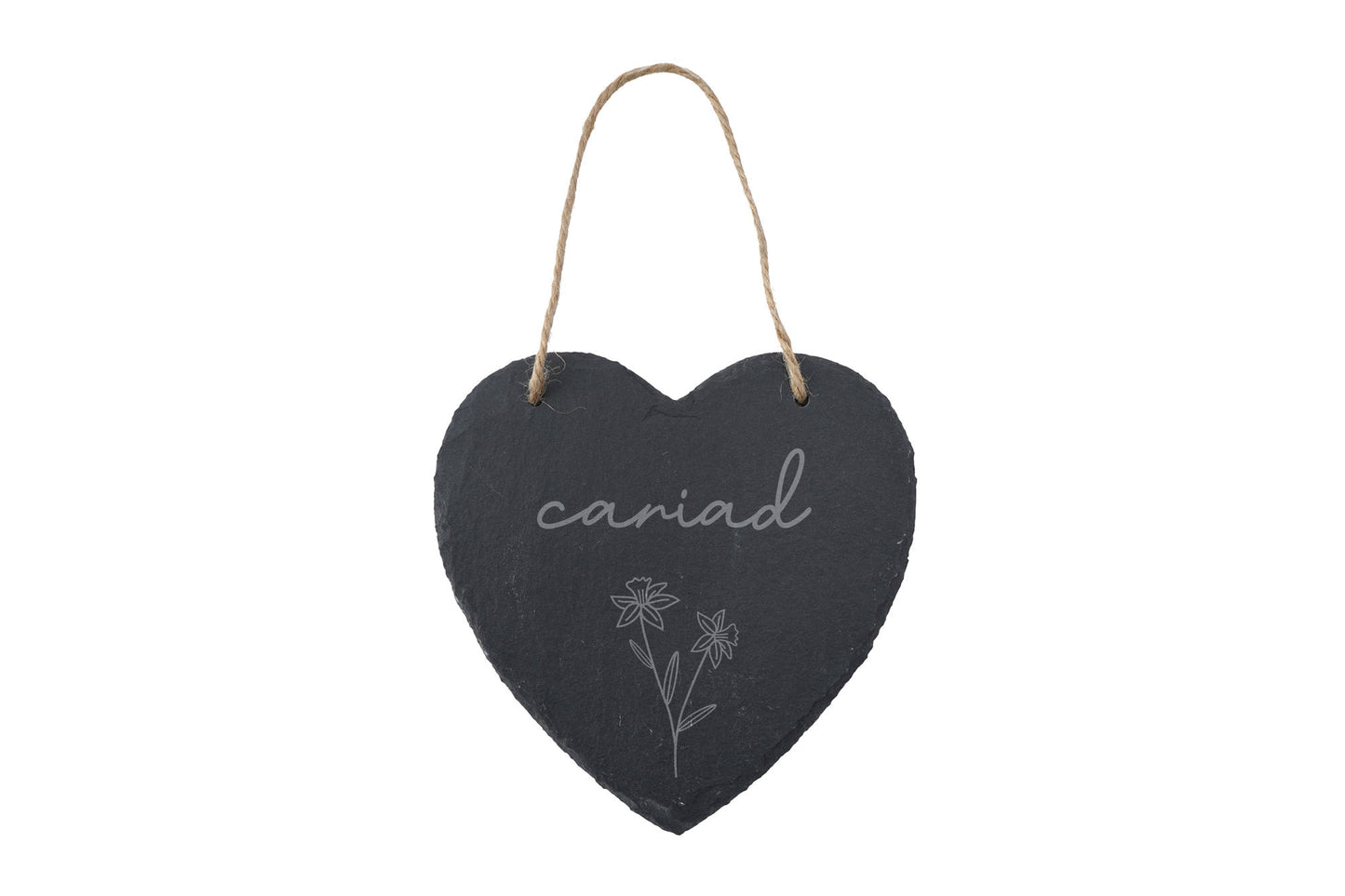 Natural Slate Heart Decoration – Welsh ‘Cariad’ Daffodil Wall Sign