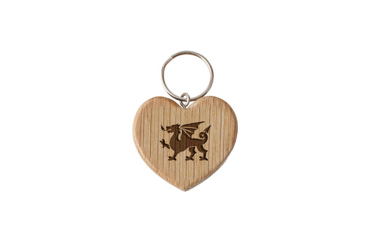 No Place Like Wales Oak Heart Keyring - 'Welsh Dragon' | House Keys | Novelty
