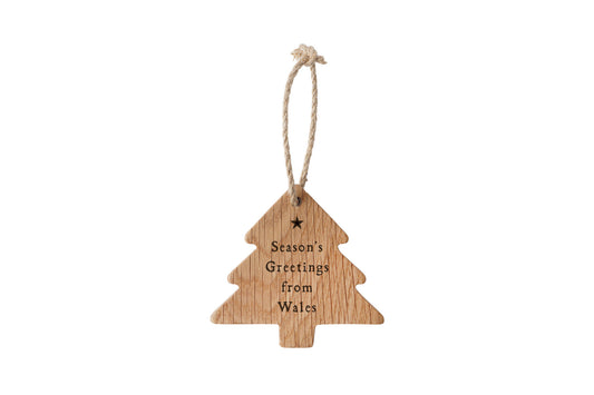 No Place Like Wales Oak Hanging Decoration - 'Season's Greetings From Wales' | Festive Decoration | Tree Hanger | Wall Hanger | Hanging Sign