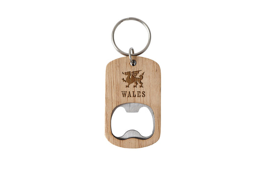 No Place Like Wales 'Wales' Oak Bottle Opener Keyring  | Welsh Gift | Novelty