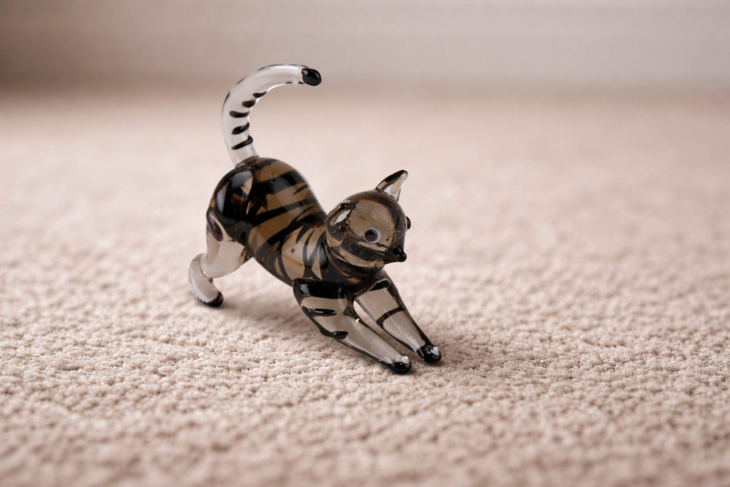 Artisan Glass Tabby Cat In Gift Box • Decoration • Ornament • Collectable • Home Decor