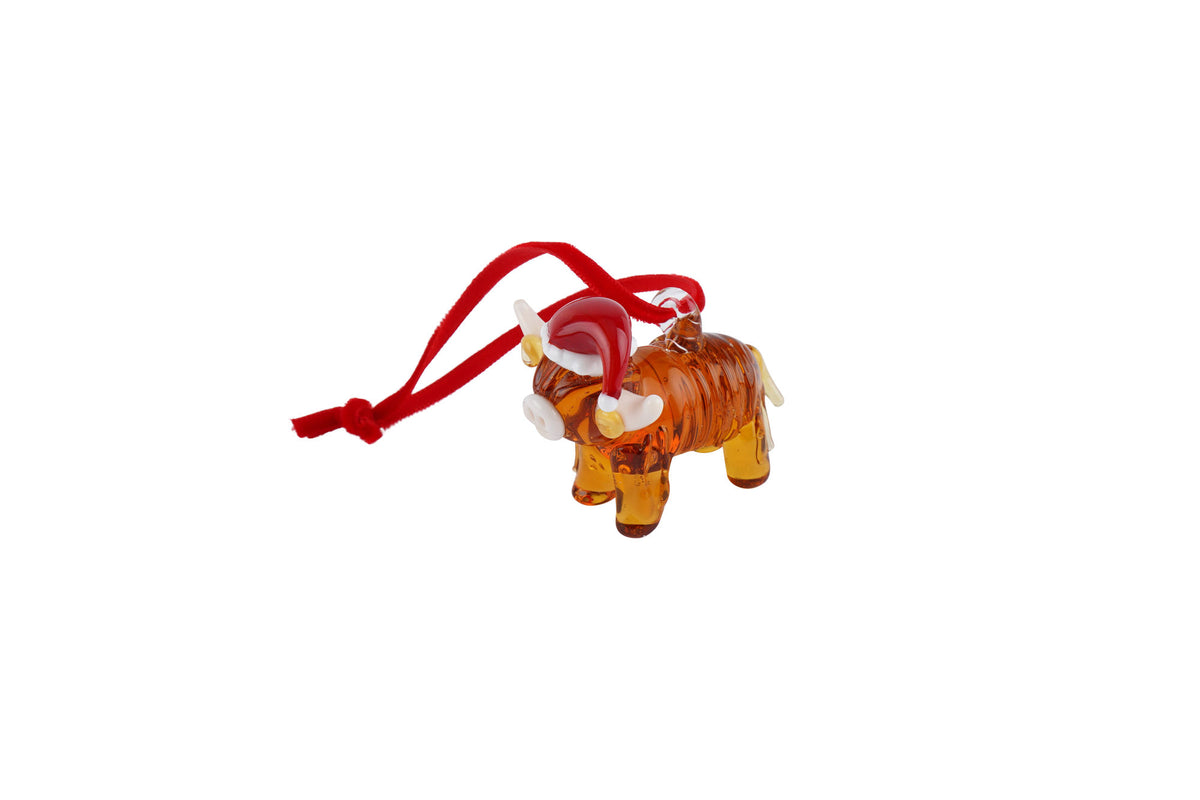 Artisan Glass Christmas Highland Cow Hanger In Gift Box • Decoration • Ornament • Collectable • Home Decor
