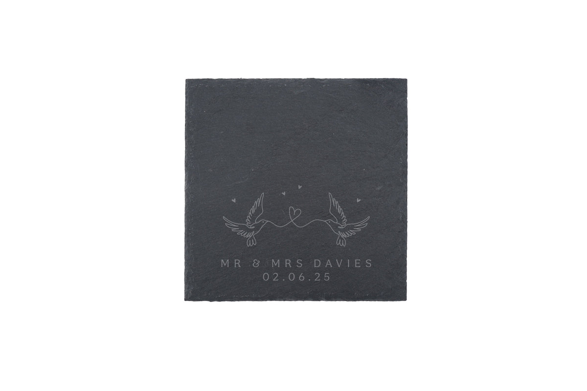 Personalised 'Mr And Mrs' Square Slate Coaster | Wedding Gift