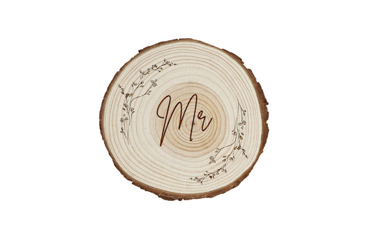 Send With Love 'Mr' Log Slice Coaster  | Wooden Log | Rustic Countryside Farmhouse