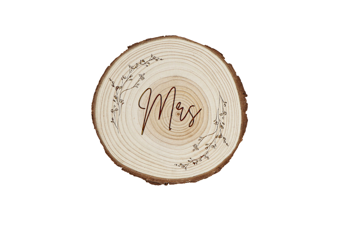 Send With Love 'Mrs' Log Slice Coaster  | Wooden Log | Rustic Countryside Farmhouse