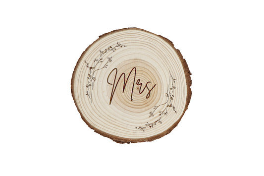 Send With Love 'Mrs' Log Slice Coaster  | Wooden Log | Rustic Countryside Farmhouse