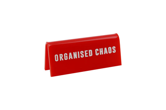 Red Acrylic Teacher Desk Sign | 'Organised Chaos'