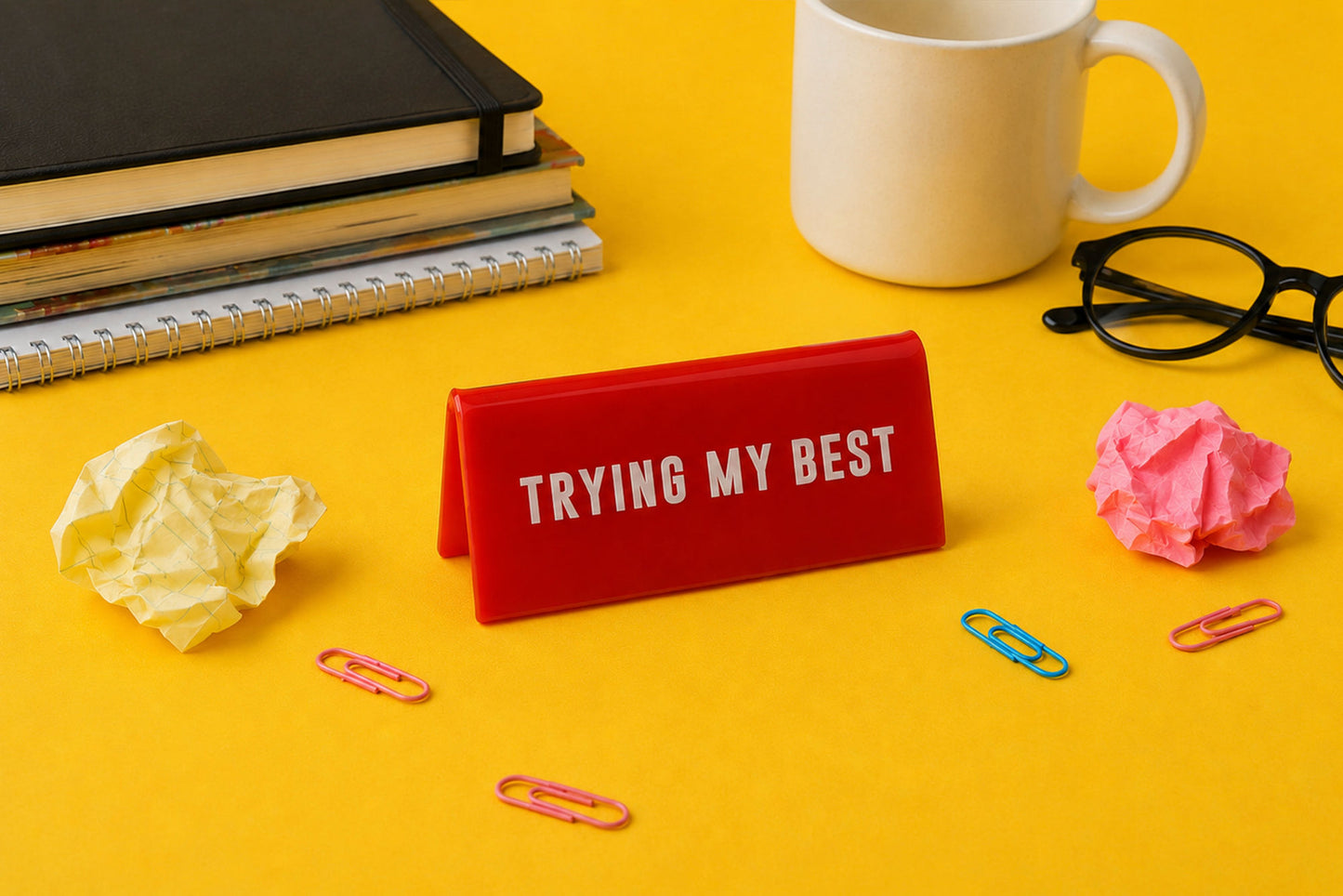 Red Acrylic Teacher Desk Sign | 'Trying My Best'