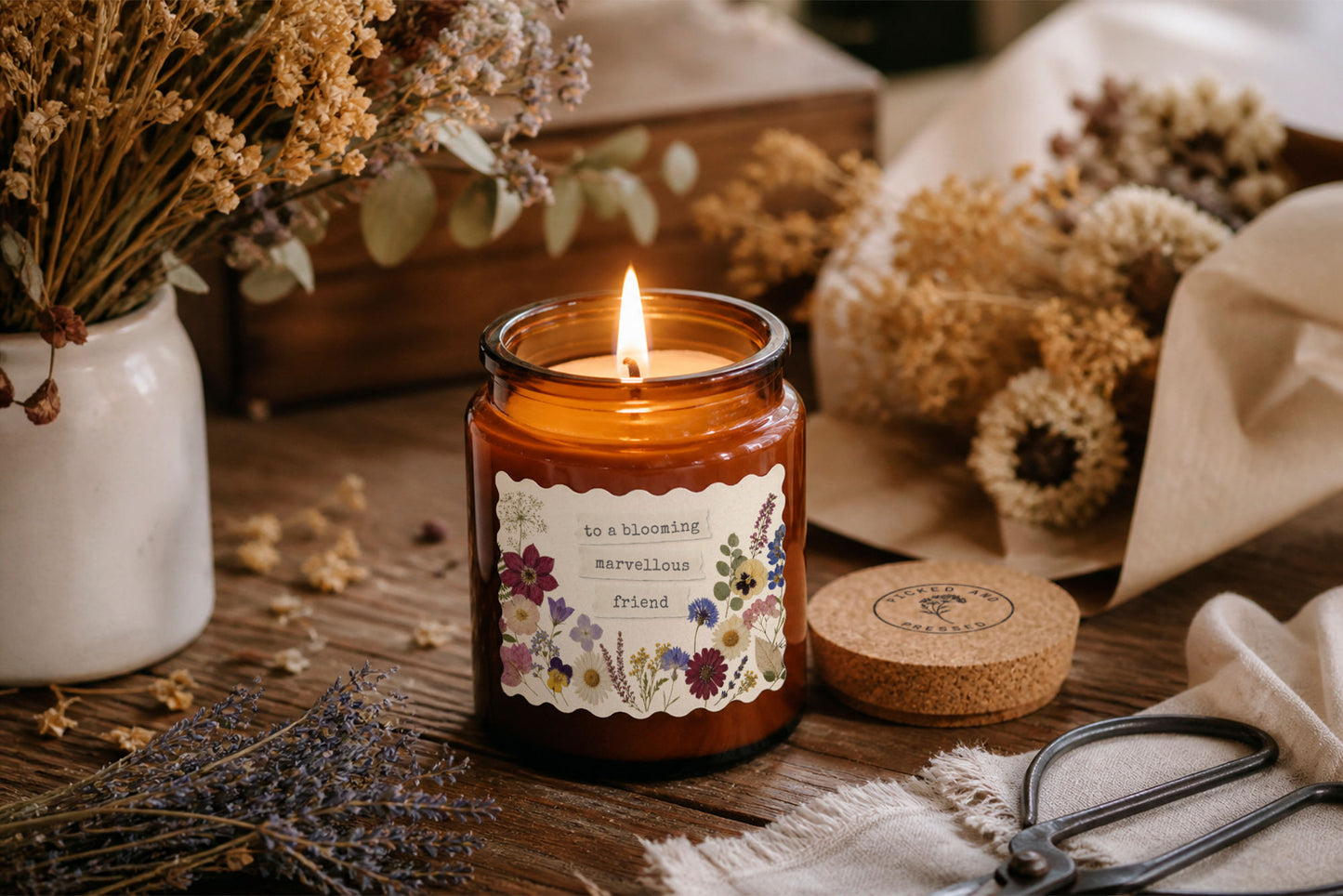 Large Scented Brown Candle 'Blooming Marvellous Friend' | Homeware | Home Decor