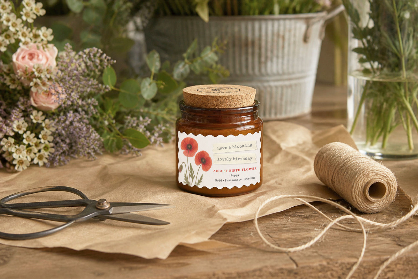 Small Scented Brown Candle 'August Birth Month' | Homeware | Home Decor