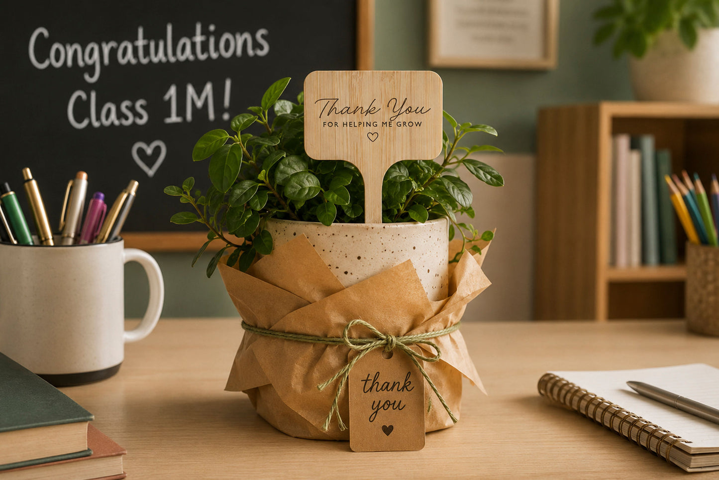 Wooden Plant Marker | Thank You For Helping Me Grow | Inspirational Garden Accessory