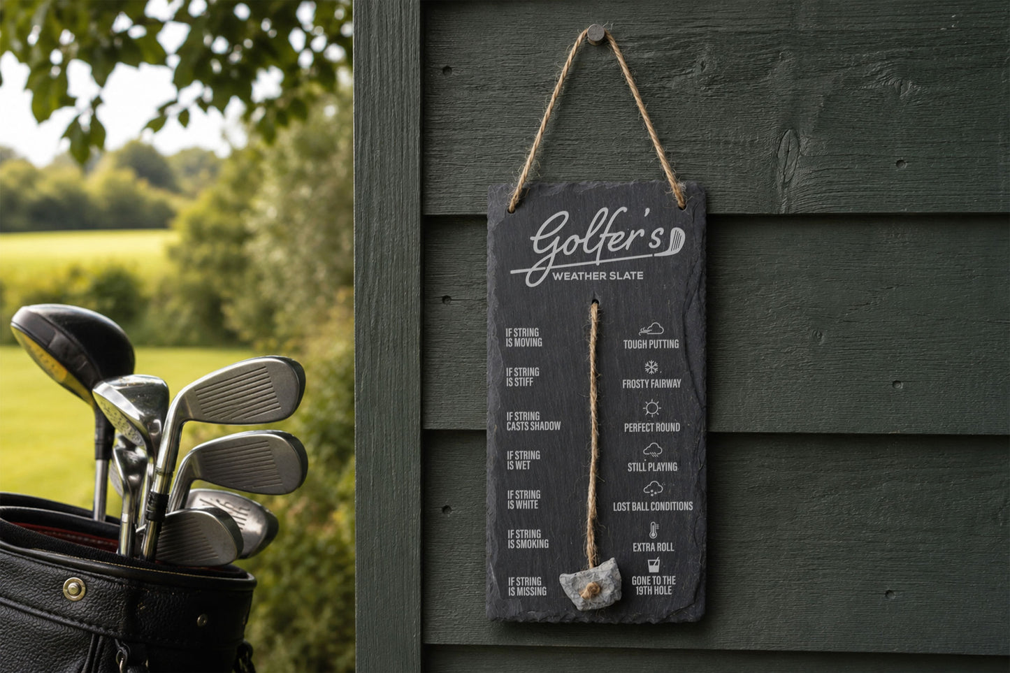 Golfer's Weather Slate Hanging Sign | Humorous Weather Reader | Forecaster Station | Gift For Your Home