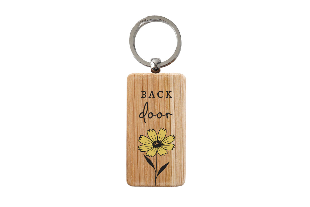 The Hedgerow 'Back Door' Hand Painted Oak Keyring | House Keys | Novelty