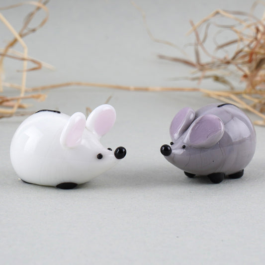 Set of 2 Assorted Glass Mice In Gift Box • Decoration • Ornament • Collectable • Gift For Home • Home Decor