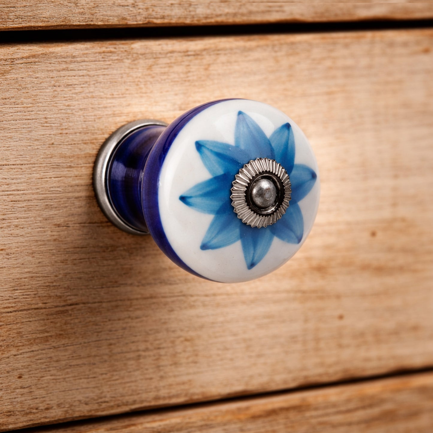 Blue Flower Ceramic Drawer Pulls | Set of 2, 5cm Diameter