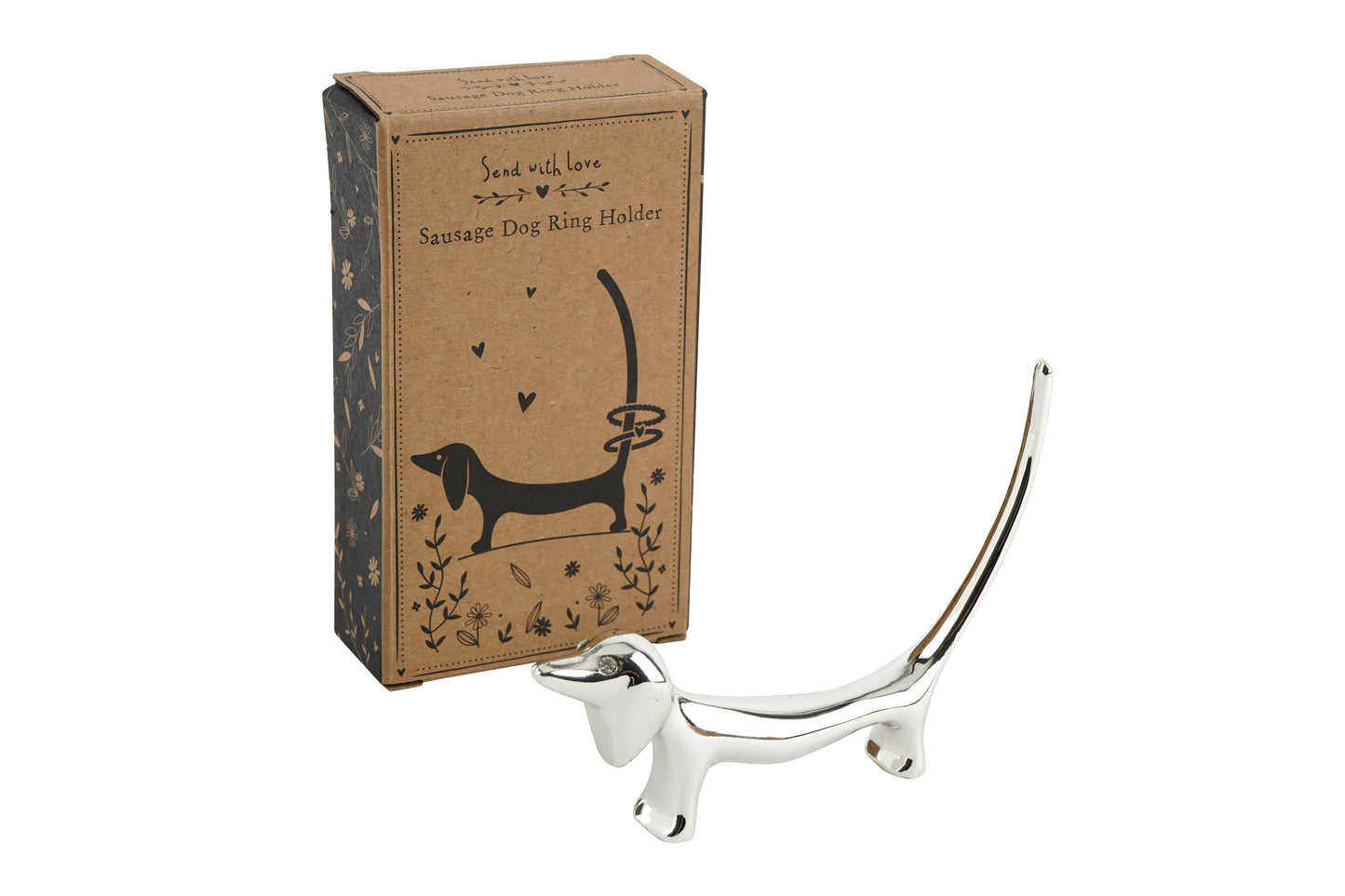 Dachshund Ring Holder | Silver Finish Dog Jewelry Stand