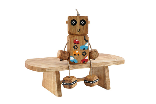 Hot Rod Ned in Oak | Handmade Wooden Robot Toy | UKCA CE Tested