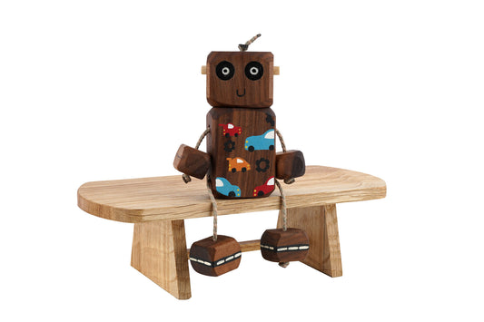Hot Rod Ned in Walnut | Handmade Wooden Robot Toy | UKCA CE Tested