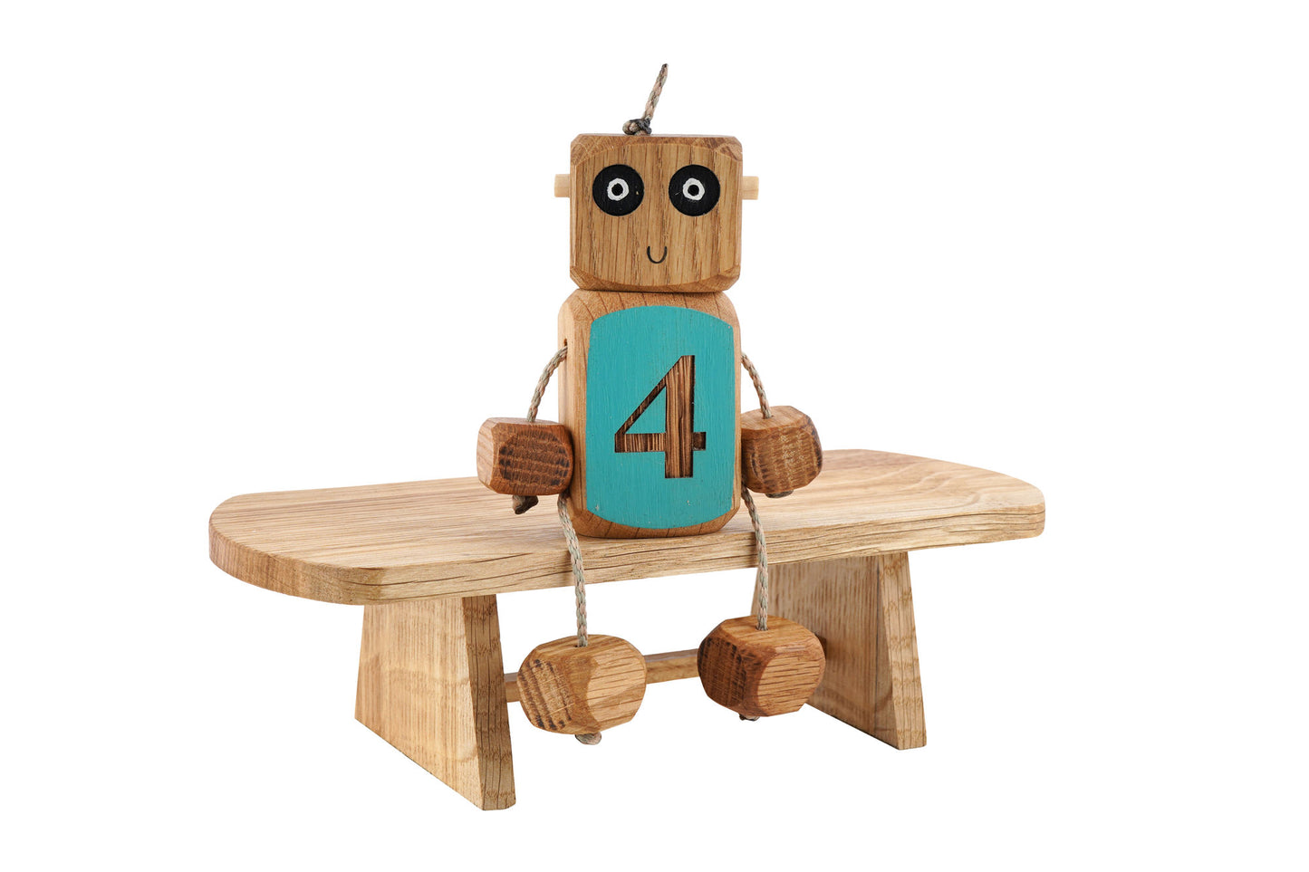 Personalised Etched Number Ned in Oak | Handmade Wooden Robot Toy | UKCA CE Tested