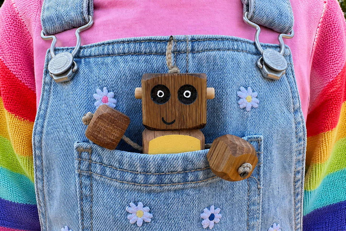 Personalised Etched Number Ned in Oak | Handmade Wooden Robot Toy | UKCA CE Tested