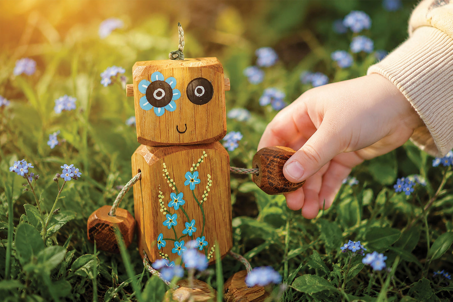 Forget-Me-Not Ned in Oak | Handmade Wooden Robot Toy | UKCA CE Tested