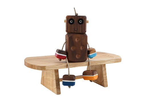 Worry Ned in Walnut | Handmade Wooden Robot Toy | UKCA CE Tested