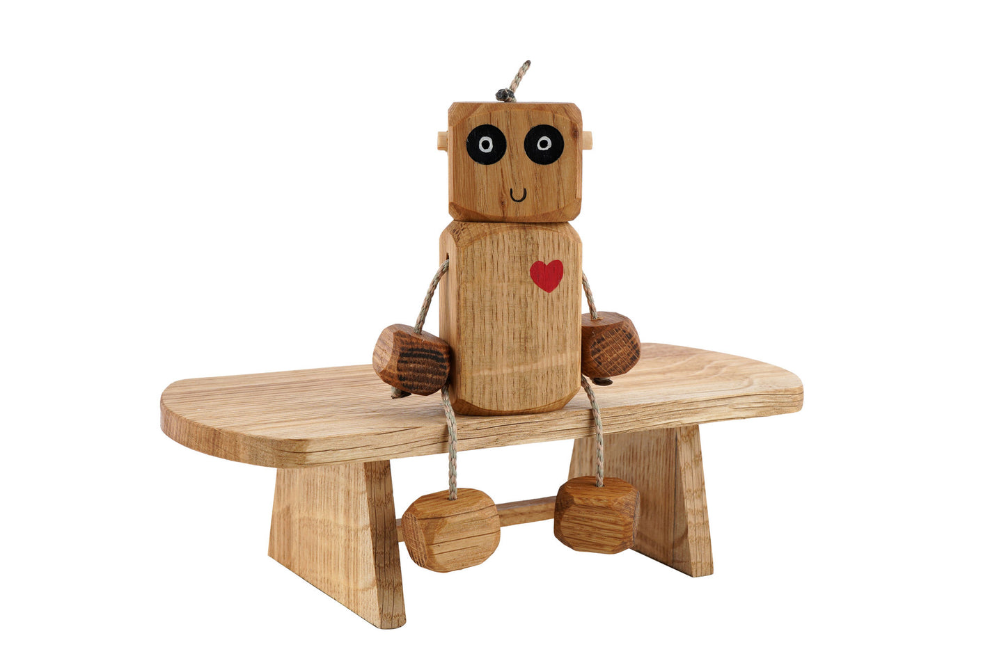 Heart Chest Ned in Oak | Handmade Wooden Robot Toy | UKCA CE Tested